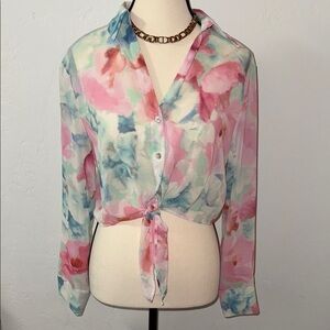 NWOT Zara Floral Tie-Front Blouse